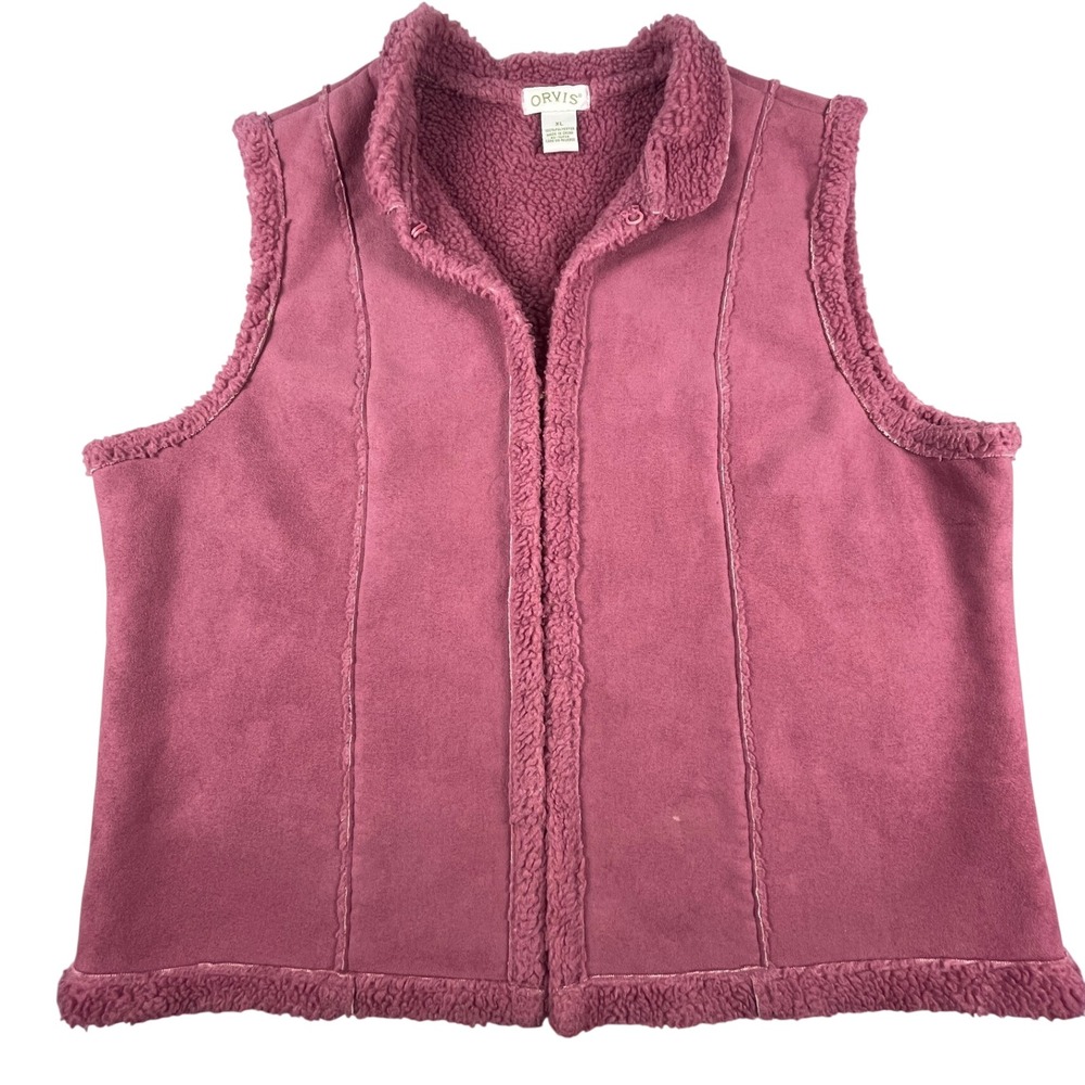 Orvis Vest Womens XL Magenta Faux Suede Sherpa Lined Hook Closure